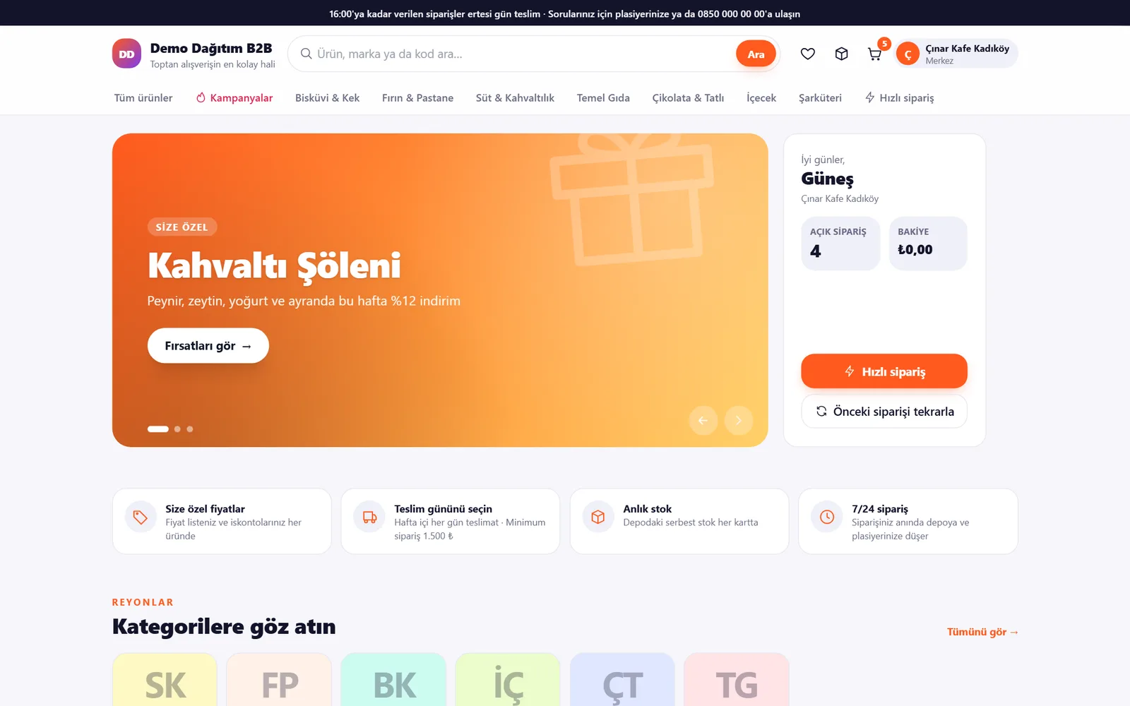 B2B mağaza — vitrin teması